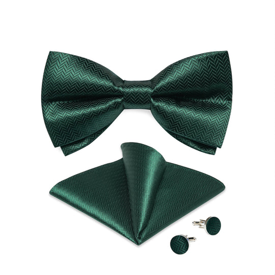 Dark Green Solid Pre-tied Bow Tie Hanky Cufflinks Set- LH-0160 - SimonVon Shop
