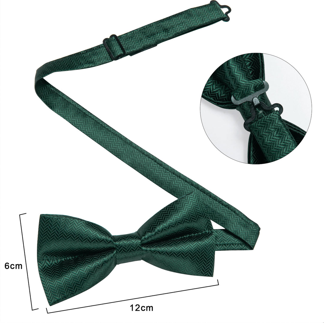 Dark Green Solid Pre-tied Bow Tie Hanky Cufflinks Set- LH-0160 - SimonVon Shop