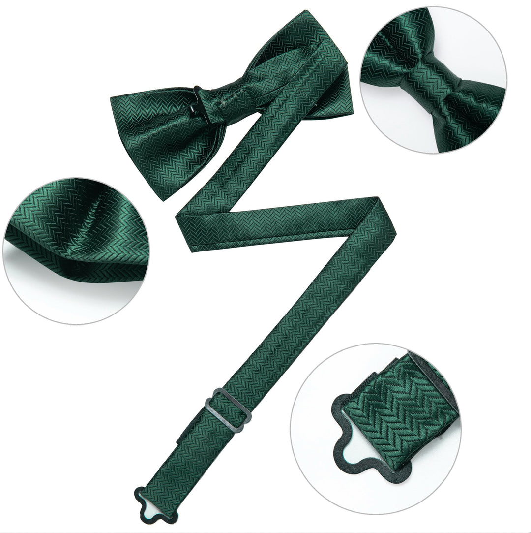 Dark Green Solid Pre-tied Bow Tie Hanky Cufflinks Set- LH-0160 - SimonVon Shop