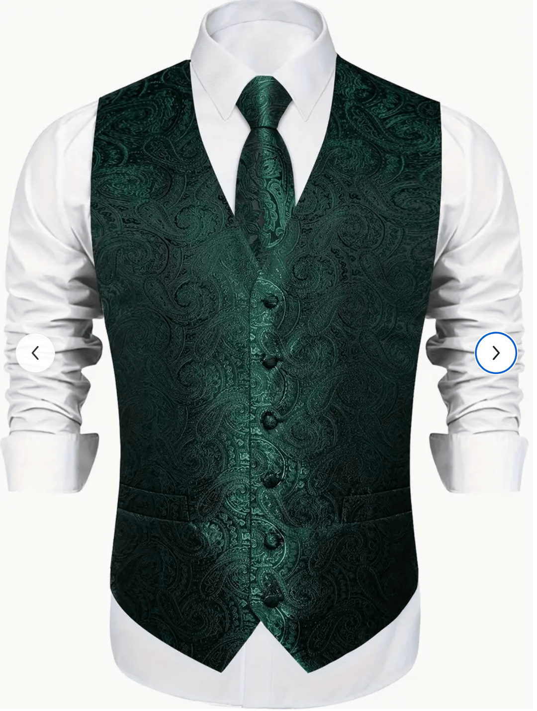 Dark Green Waistcoat Vest Necktie Handkerchief Cufflinks Set-MD-043+ N-8358 - SimonVon Shop