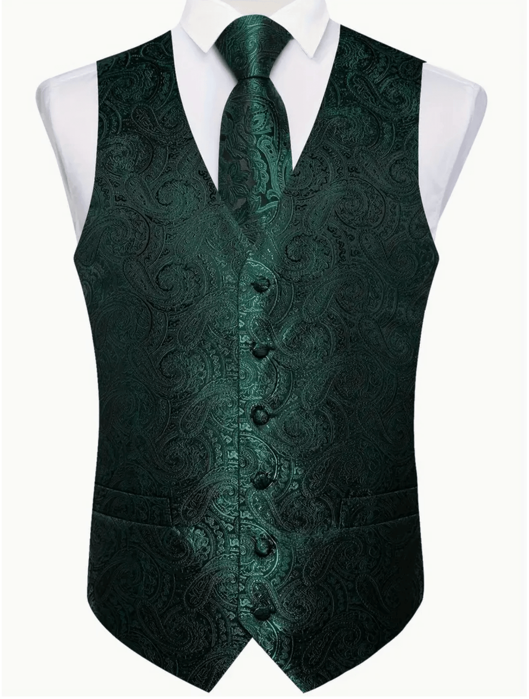 Dark Green Waistcoat Vest Necktie Handkerchief Cufflinks Set-MD-043+ N-8358 - SimonVon Shop