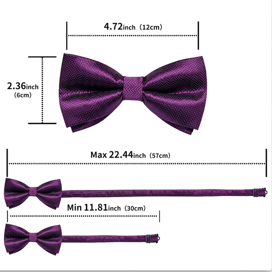 Dark Purple Striped Silk Self-tied Bow Tie Pocket Square Cufflinks Set-LH-0158 - SimonVon Shop