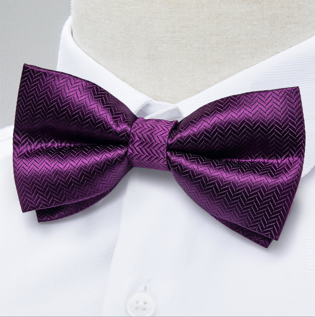 Dark Purple Striped Silk Self-tied Bow Tie Pocket Square Cufflinks Set-LH-0158 - SimonVon Shop
