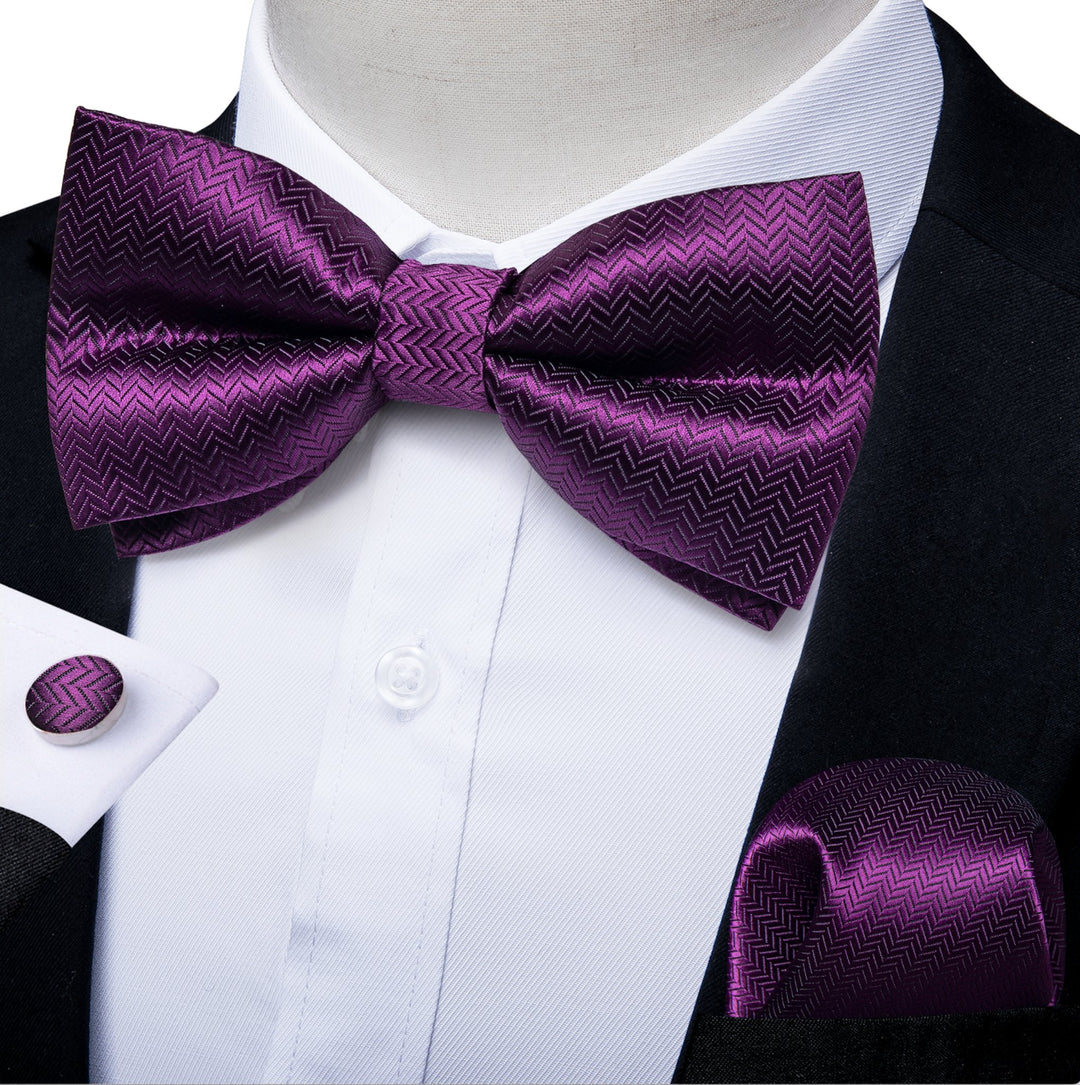 Dark Purple Striped Silk Self-tied Bow Tie Pocket Square Cufflinks Set-LH-0158 - SimonVon Shop
