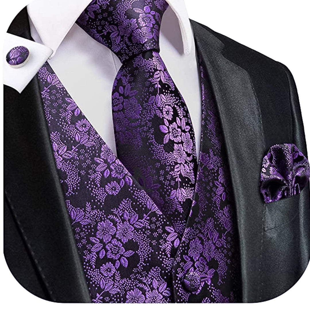 Dark Purple Waistcoat Vest, Necktie, Pocket Square, Cufflinks Set-MJ-0015 - SimonVon Shop