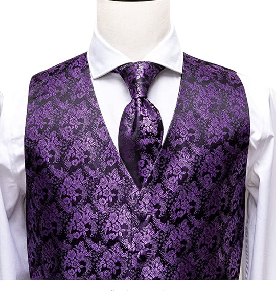 Dark Purple Waistcoat Vest, Necktie, Pocket Square, Cufflinks Set-MJ-0015 - SimonVon Shop
