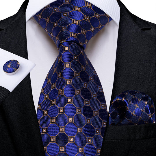 DarkSlateBlue Men's Tie Peru Polka Dots Pocket Square Cufflinks Set-N-8400 - SimonVon Shop