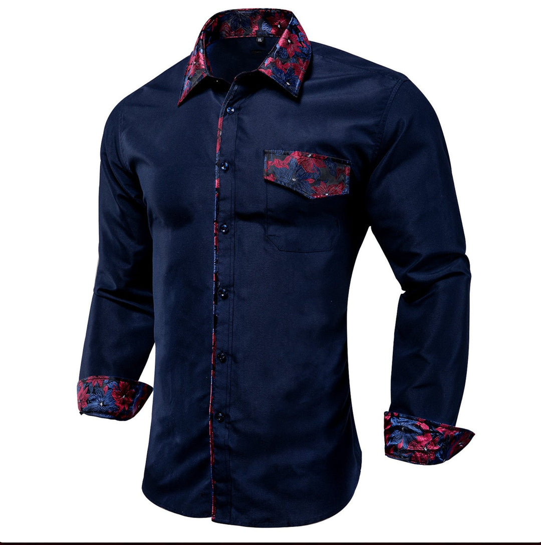 Deep Blue Red Stitching Shirt- CY-1205 - SimonVon Shop