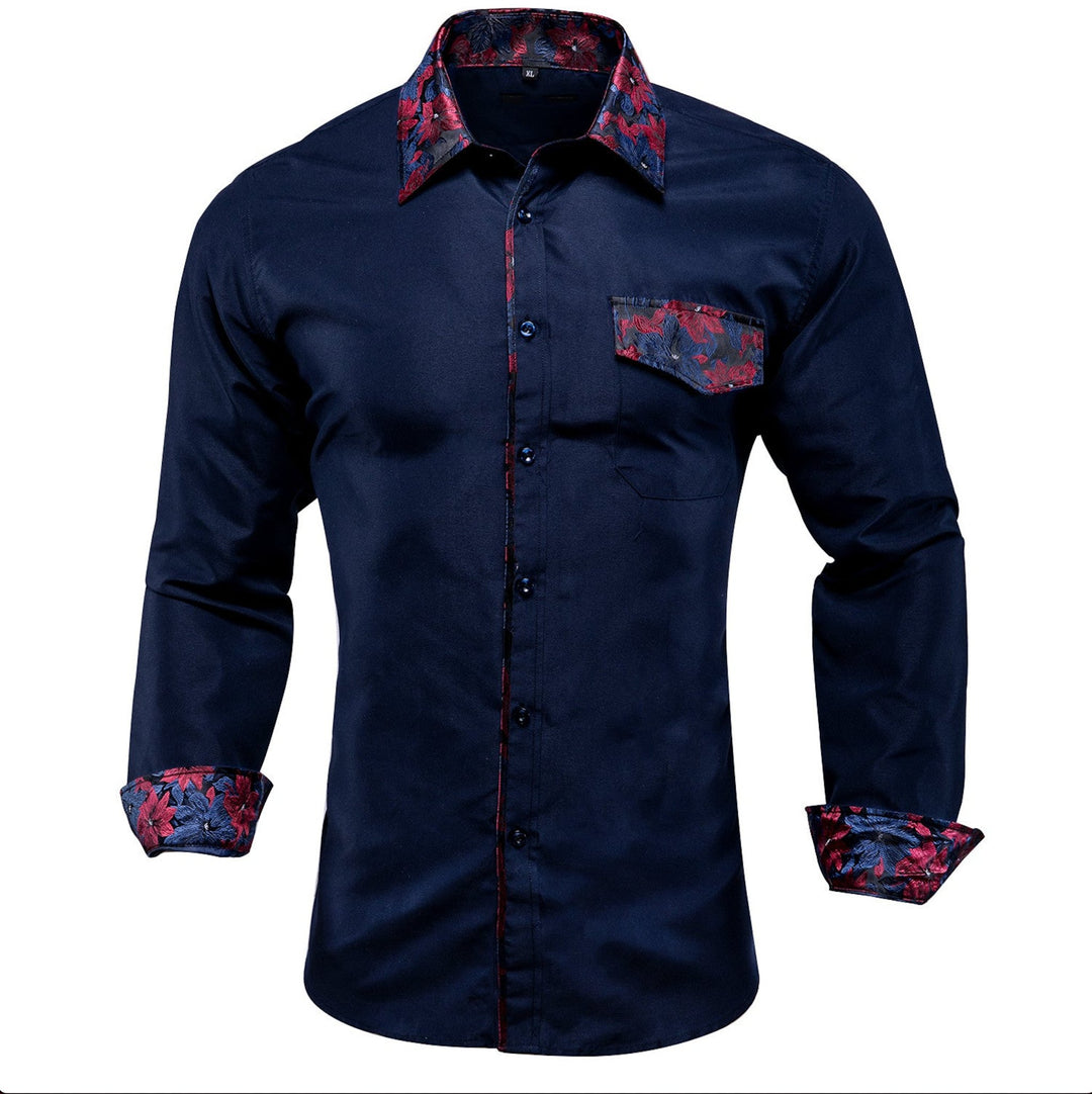 Deep Blue Red Stitching Shirt- CY-1205 - SimonVon Shop