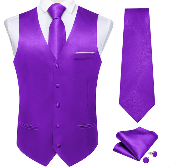 Deep Purple Solid Satin Waistcoat Vest Tie Handkerchief Cufflinks Set- MJ-0647 - SimonVon Shop