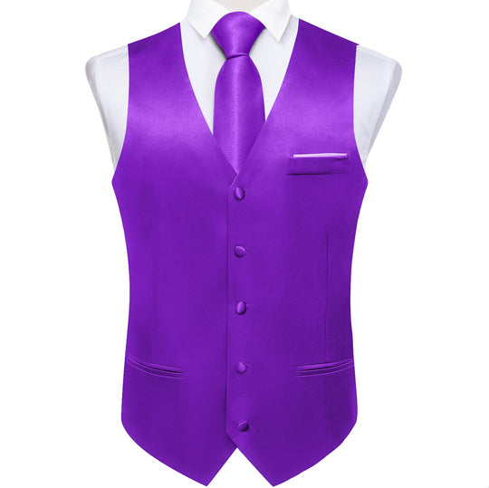 Deep Purple Solid Satin Waistcoat Vest Tie Handkerchief Cufflinks Set- MJ-0647 - SimonVon Shop