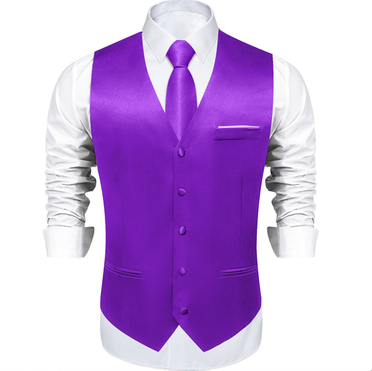 Deep Purple Solid Satin Waistcoat Vest Tie Handkerchief Cufflinks Set- MJ-0647 - SimonVon Shop