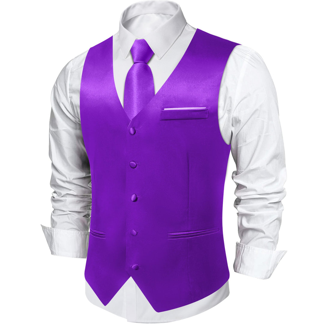 Deep Purple Solid Satin Waistcoat Vest Tie Handkerchief Cufflinks Set- MJ-0647 - SimonVon Shop