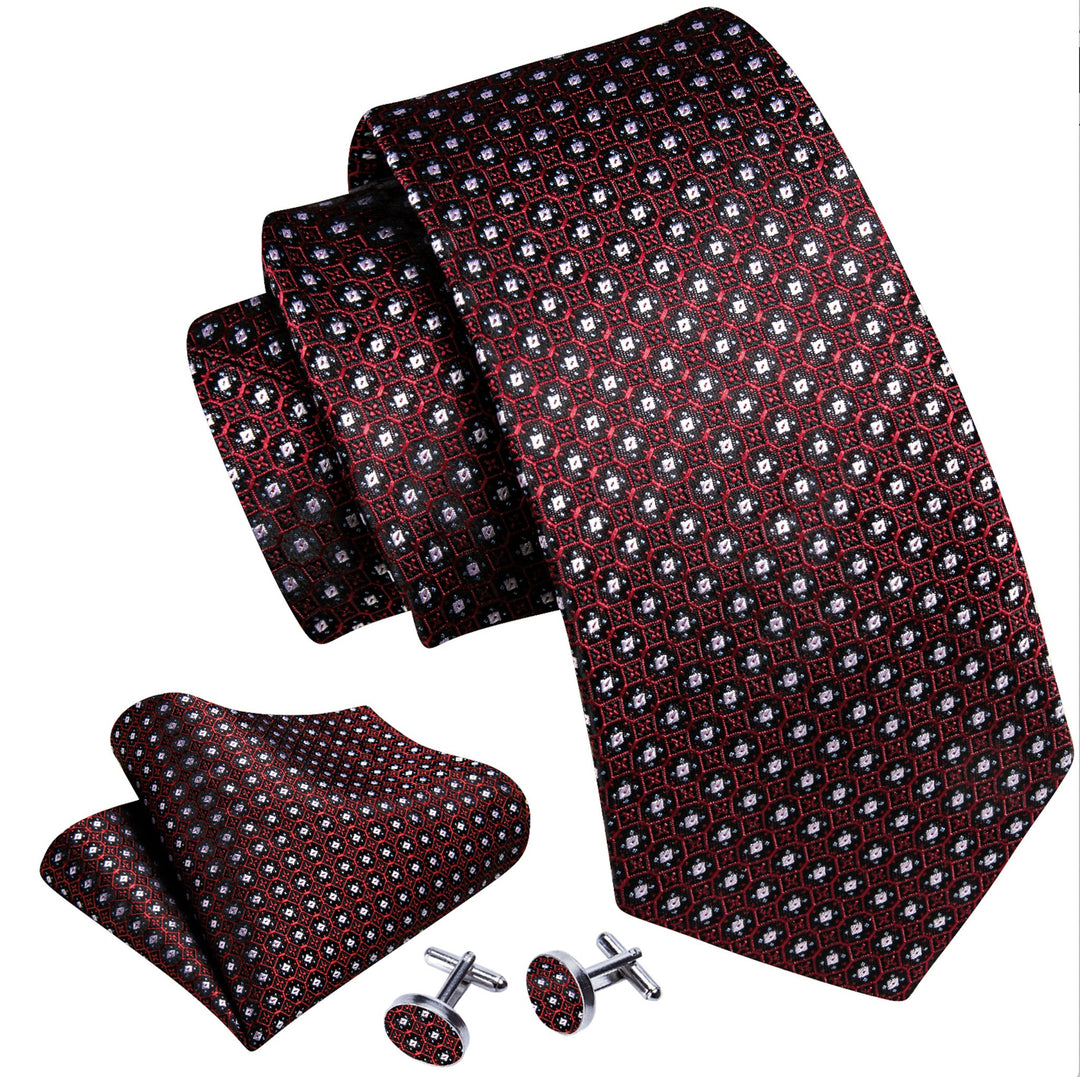 Fashion Red White Striped Silk Tie Handkerchief Cufflinks Set-N-6079 - SimonVon Shop