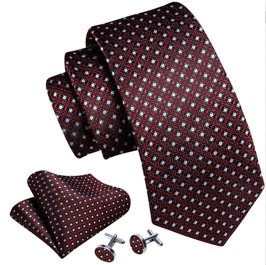 Fashion Red White Striped Silk Tie Handkerchief Cufflinks Set-N-6079 - SimonVon Shop