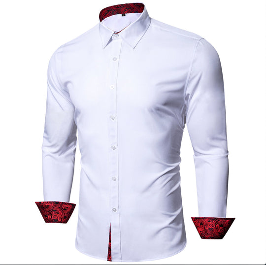 Formal White Red Splicing Men's Shirt- CY-0324 - SimonVon Shop