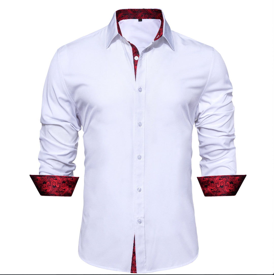 Formal White Red Splicing Men's Shirt- CY-0324 - SimonVon Shop