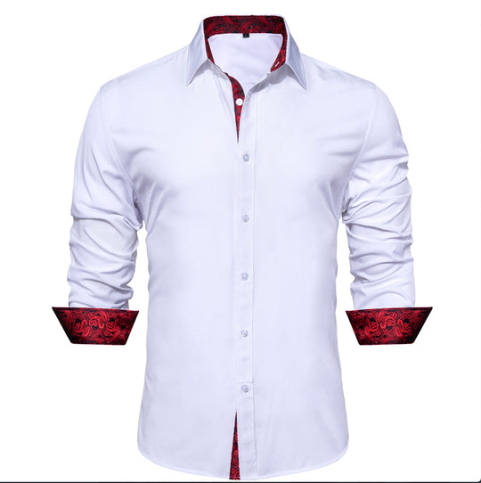 Formal White Red Splicing Men's Shirt- CY-0324 - SimonVon Shop
