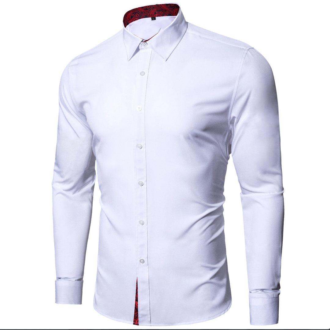 Formal White Red Splicing Men's Shirt- CY-0324 - SimonVon Shop