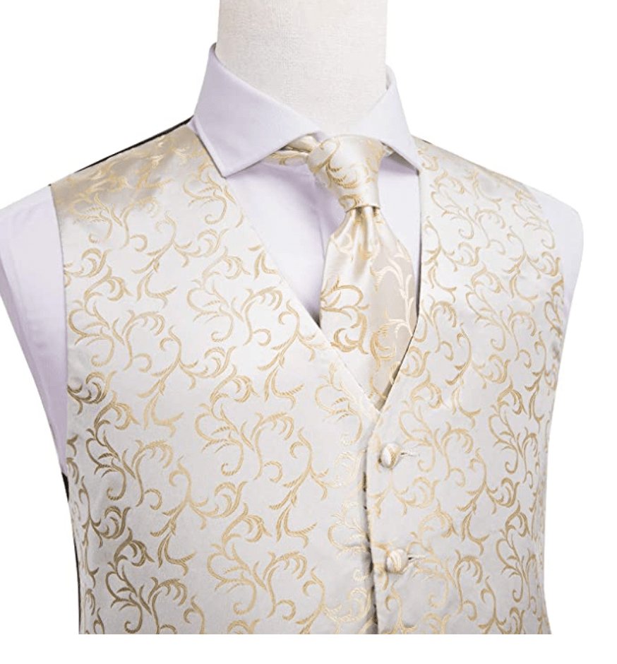 Gold and Burge Classic Men's 4pc Waistcoat Vest Necktie Pocket Square Cufflinks Set- MJ-0017 - SimonVon Shop