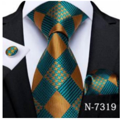 Gold and Teal Men's Silk Tie handkerchief Cufflinks set - SimonVon Shop