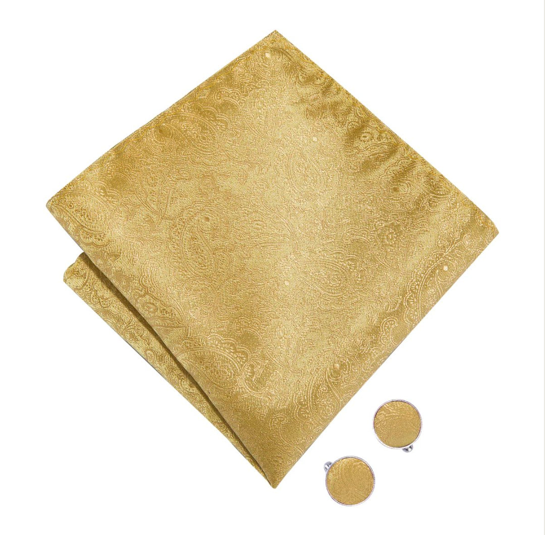 Gold Paisley Pre-tied Bow Tie Hanky Cufflinks Pin Set- LH-0512 - SimonVon Shop