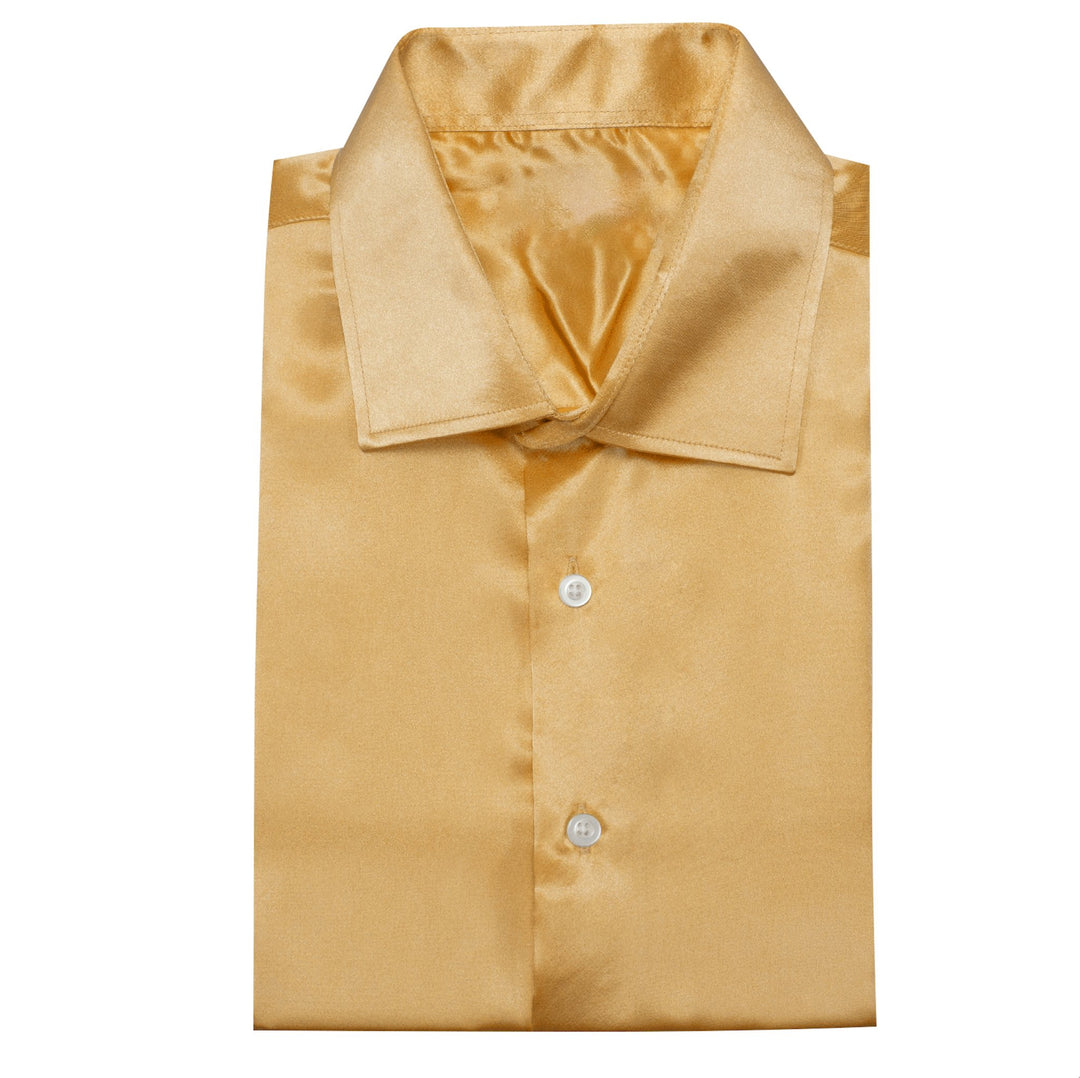 Gold Solid Satin Silk Men's Long Sleeve Dress Shirt- CY-0516 - SimonVon Shop