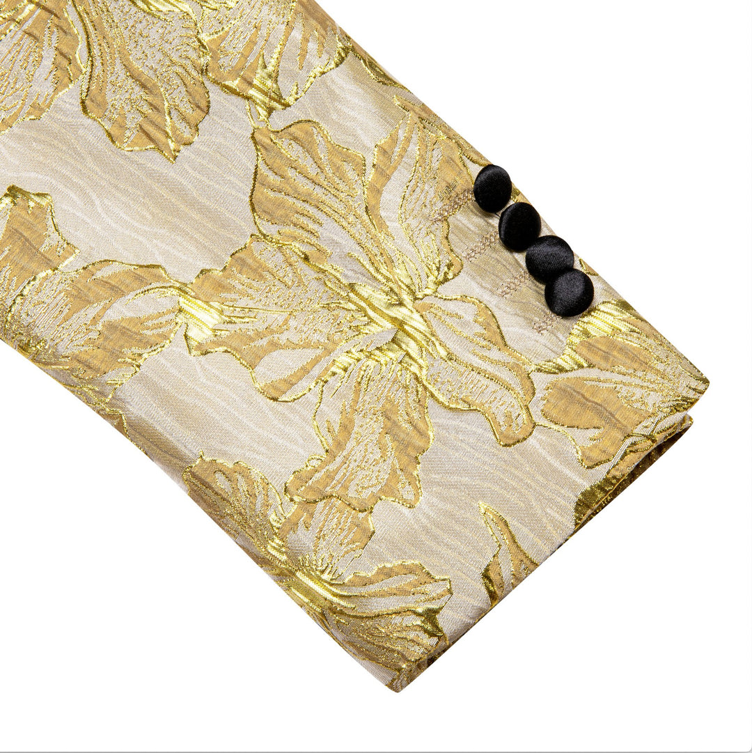 Gold Yellow Floral Suit Jacket Slim One Button Stylish Blazer-XX-0032 - SimonVon Shop