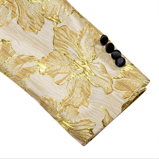 Gold Yellow Floral Suit Jacket Slim One Button Stylish Blazer-XX-0032 - SimonVon Shop