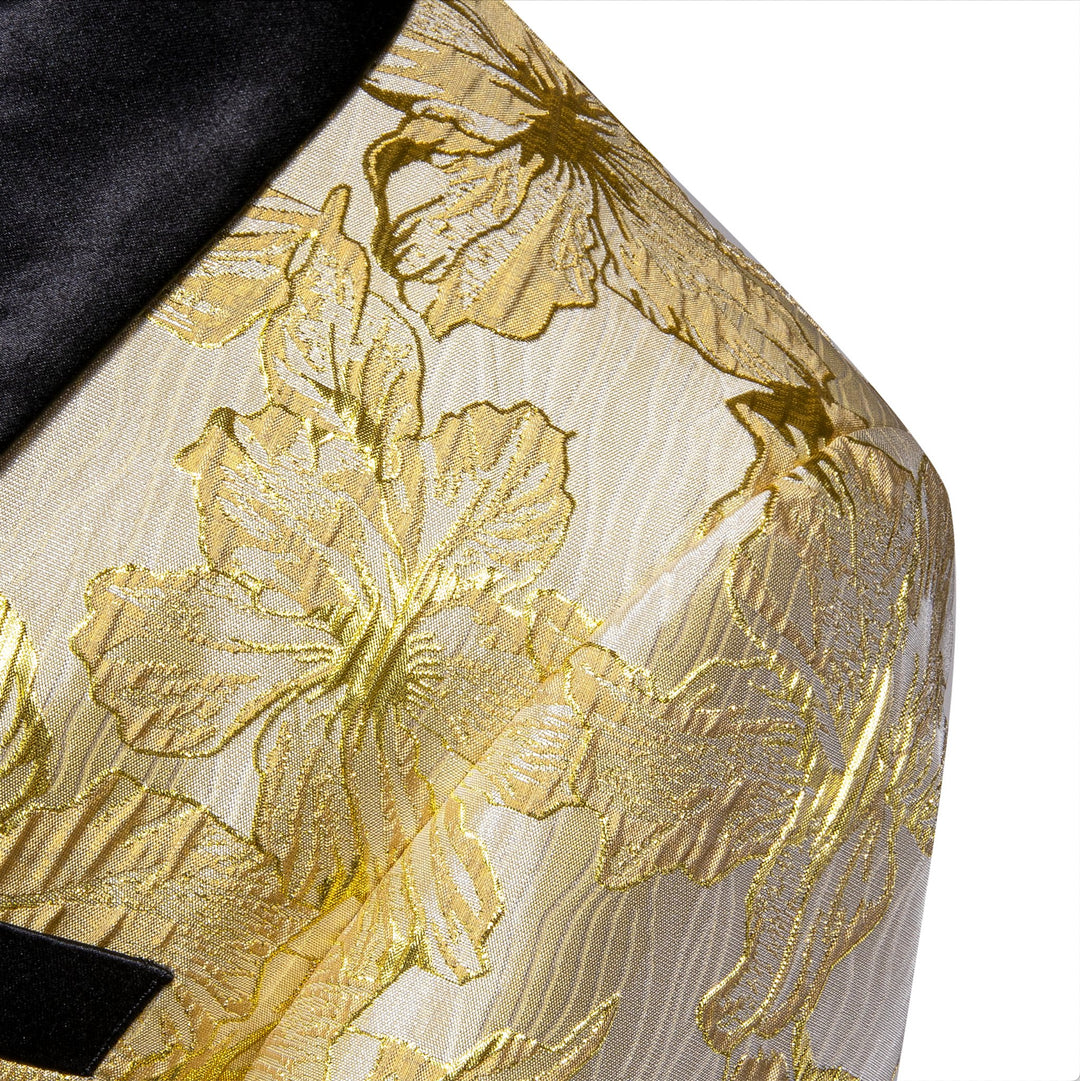 Gold Yellow Floral Suit Jacket Slim One Button Stylish Blazer-XX-0032 - SimonVon Shop