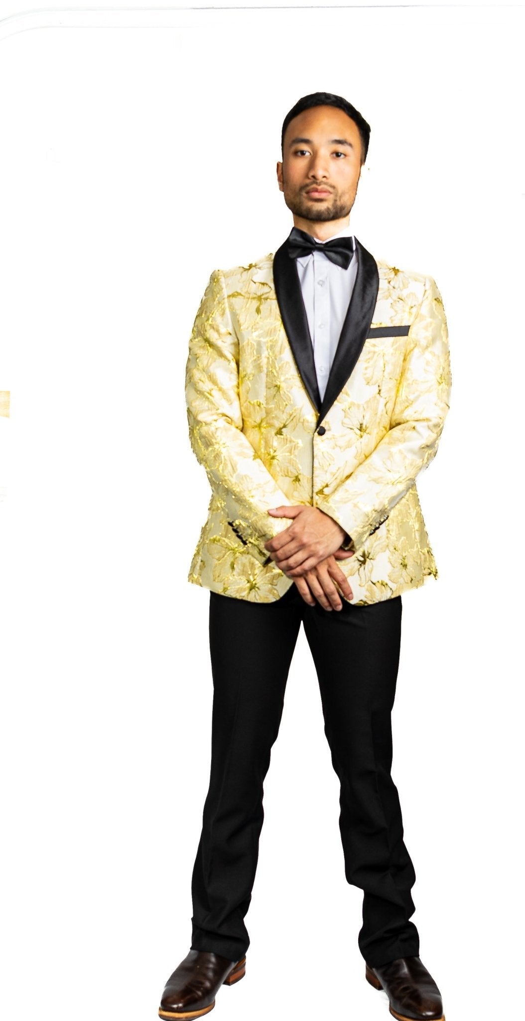 Gold Yellow Floral Suit Jacket Slim One Button Stylish Blazer-XX-0032 - SimonVon Shop