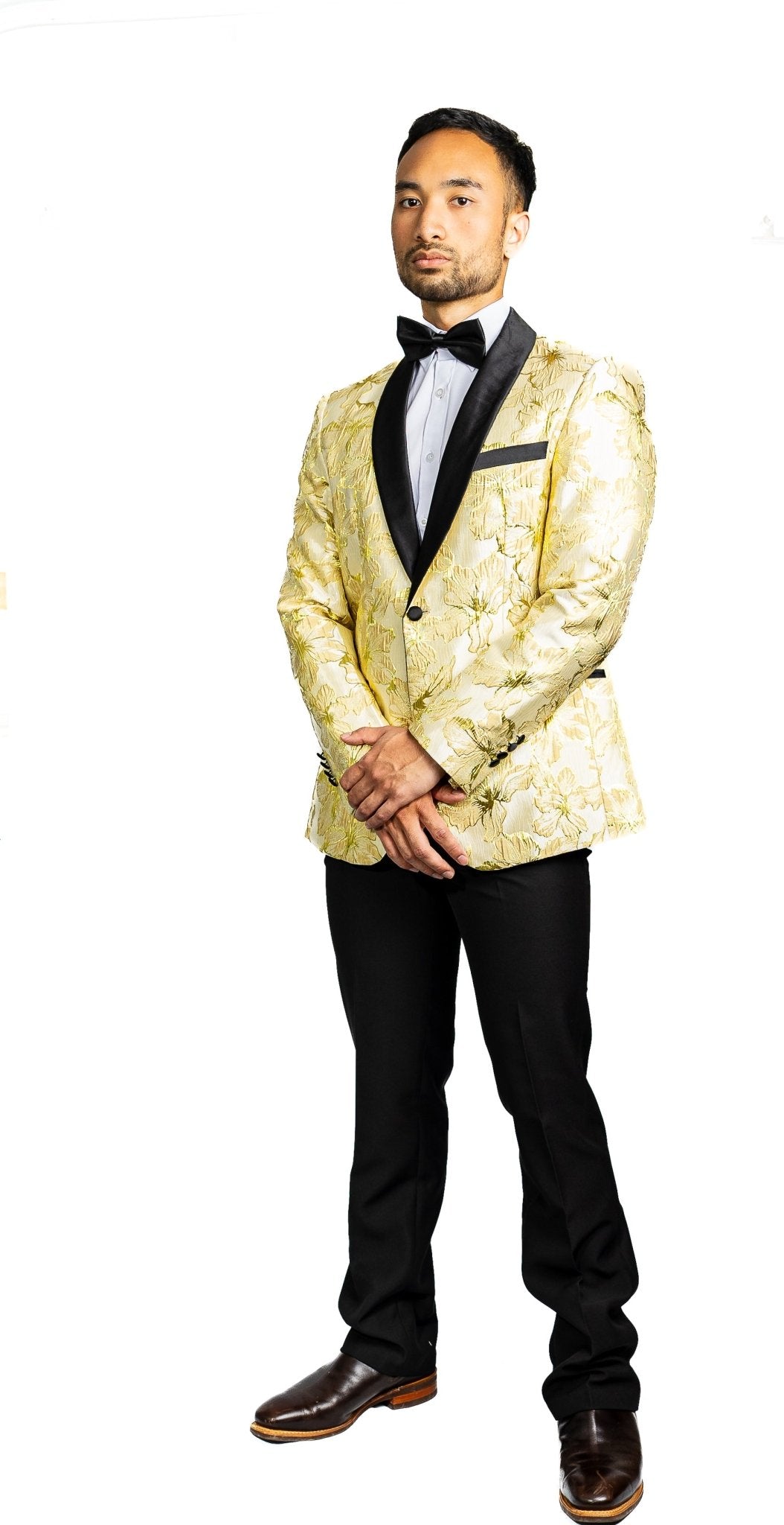 Gold Yellow Floral Suit Jacket Slim One Button Stylish Blazer-XX-0032 - SimonVon Shop