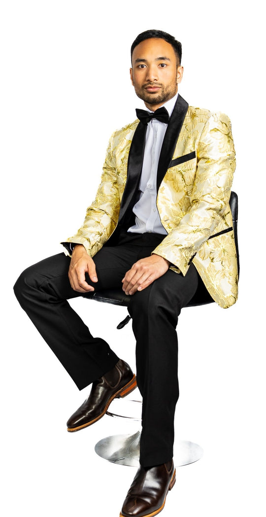 Gold Yellow Floral Suit Jacket Slim One Button Stylish Blazer-XX-0032 - SimonVon Shop