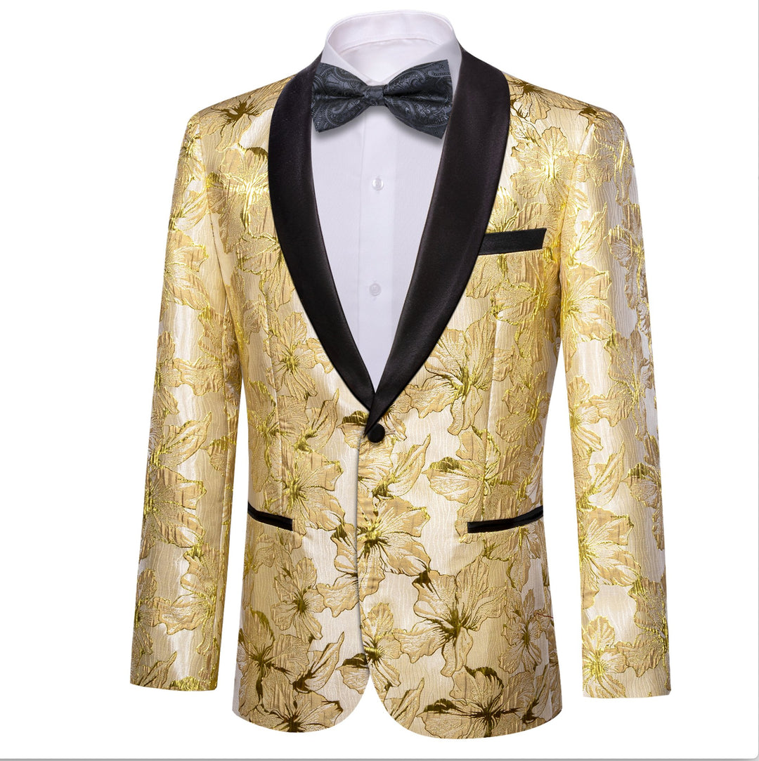 Gold Yellow Floral Suit Jacket Slim One Button Stylish Blazer-XX-0032 - SimonVon Shop