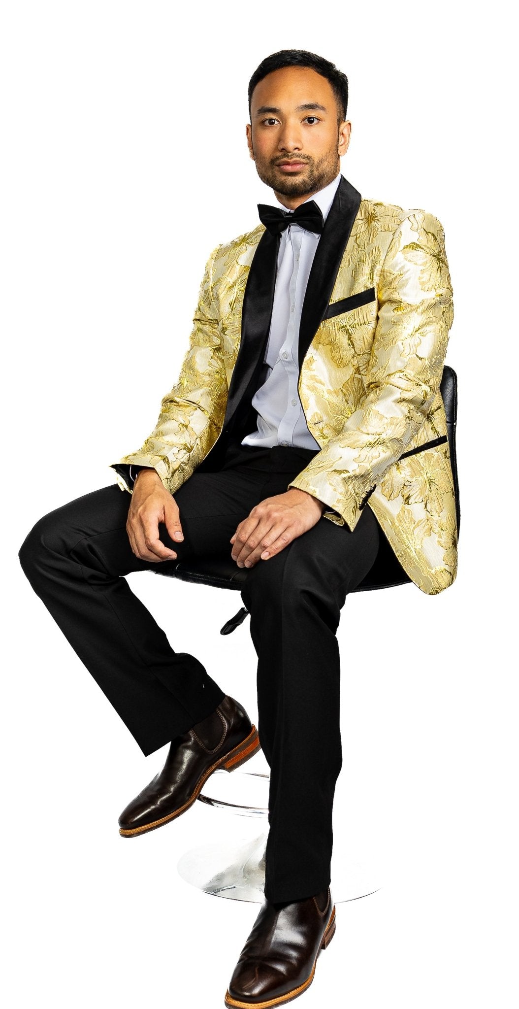 Gold Yellow Floral Suit Jacket Slim One Button Stylish Blazer-XX-0032 - SimonVon Shop