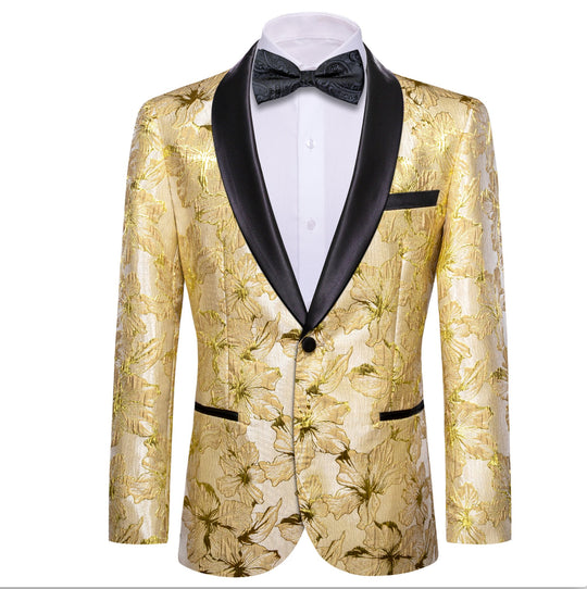 Gold Yellow Floral Suit Jacket Slim One Button Stylish Blazer-XX-0032 - SimonVon Shop