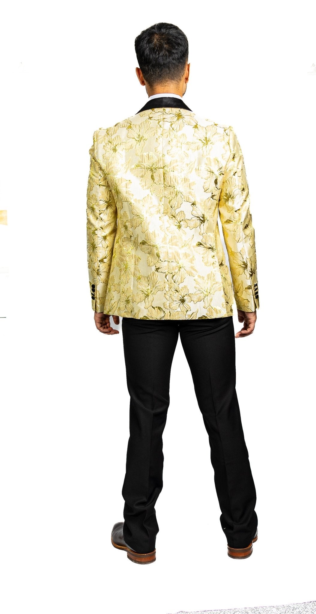 Gold Yellow Floral Suit Jacket Slim One Button Stylish Blazer-XX-0032 - SimonVon Shop