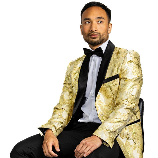 Gold Yellow Floral Suit Jacket Slim One Button Stylish Blazer-XX-0032 - SimonVon Shop