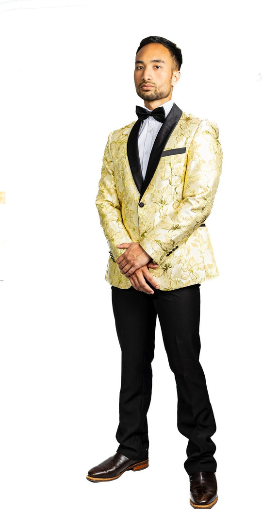 Gold Yellow Floral Suit Jacket Slim One Button Stylish Blazer-XX-0032 - SimonVon Shop