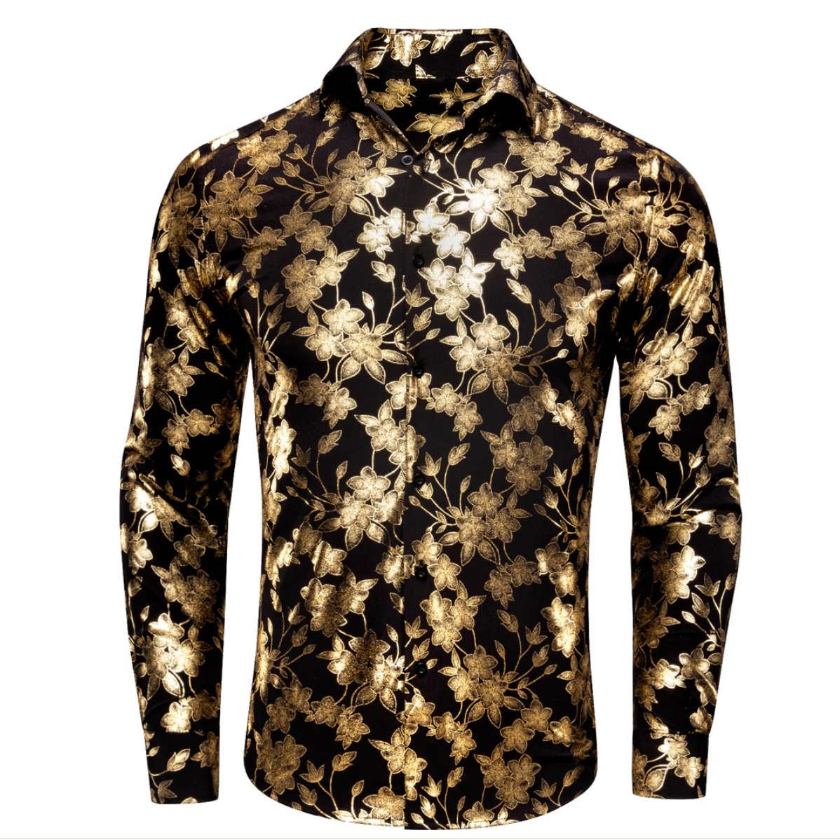 Golden Black Flower Men's Shirt-CY-1049 - SimonVon Shop