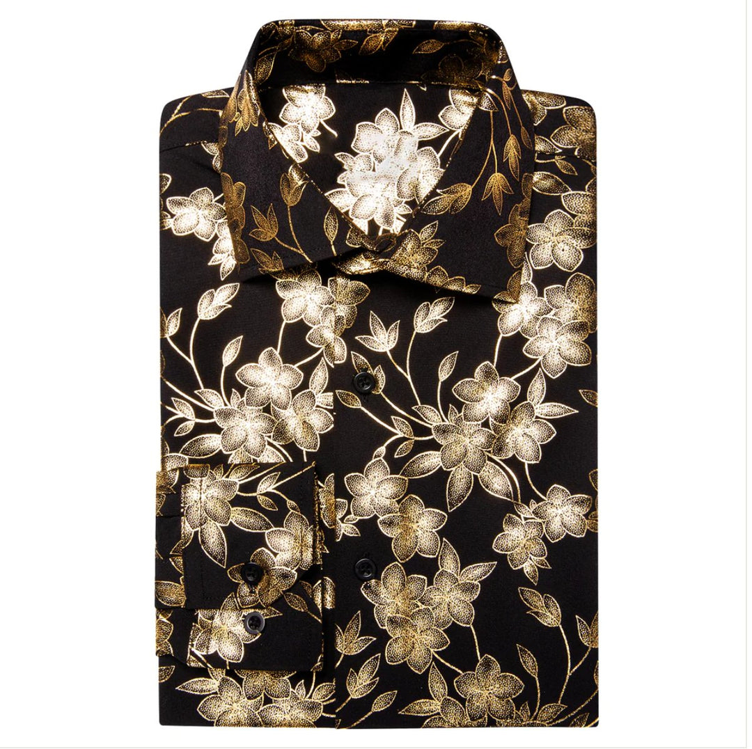 Golden Black Flower Men's Shirt-CY-1049 - SimonVon Shop