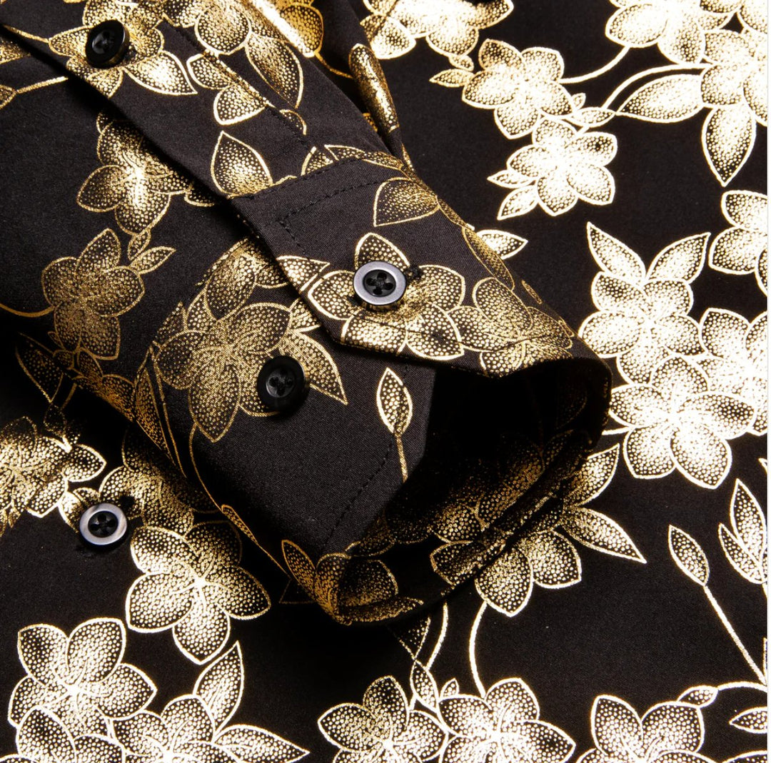 Golden Black Flower Men's Shirt-CY-1049 - SimonVon Shop