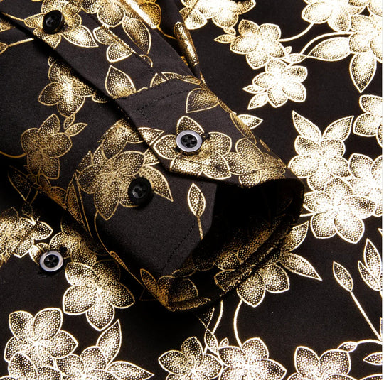 Golden Black Flower Men's Shirt-CY-1049 - SimonVon Shop