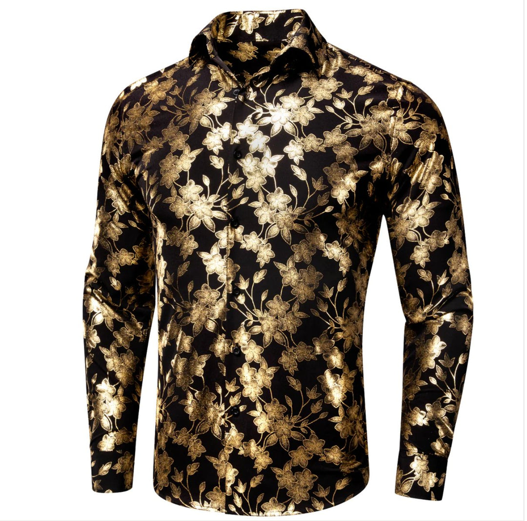 Golden Black Flower Men's Shirt-CY-1049 - SimonVon Shop