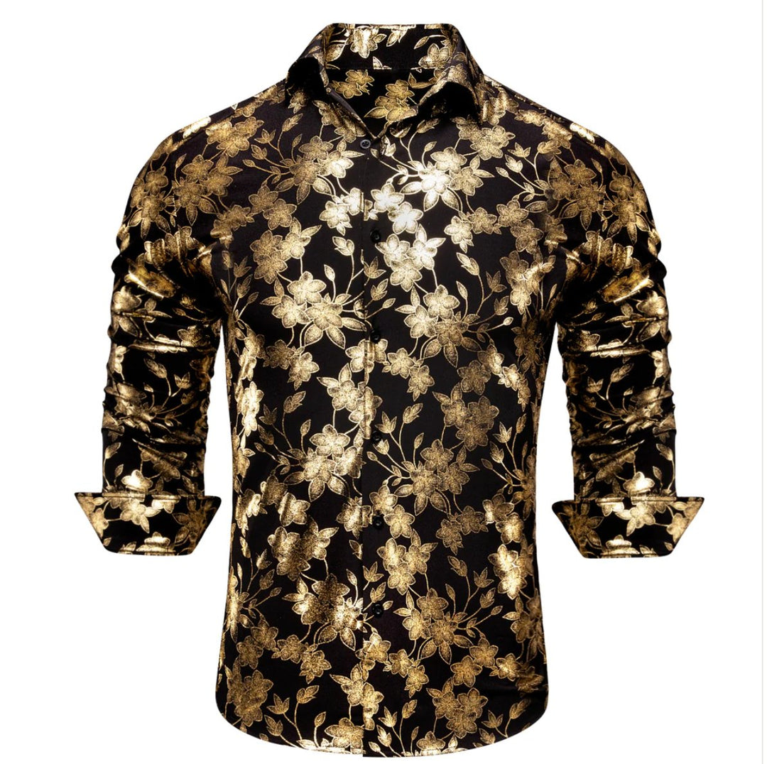Golden Black Flower Men's Shirt-CY-1049 - SimonVon Shop