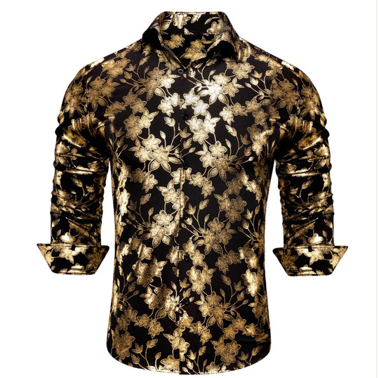 Golden Black Flower Men's Shirt-CY-1049 - SimonVon Shop