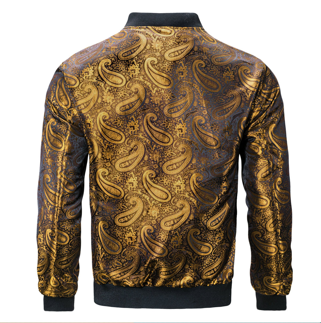 Golden Black Paisley Men's Lightweight Zip Jacket Casual-JK-2008 - SimonVon Shop