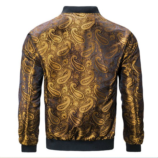 Golden Black Paisley Men's Lightweight Zip Jacket Casual-JK-2008 - SimonVon Shop