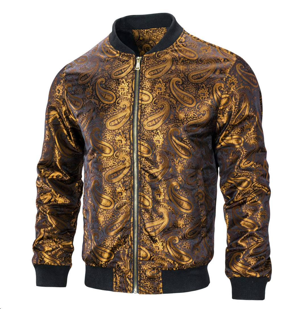 Golden Black Paisley Men's Lightweight Zip Jacket Casual-JK-2008 - SimonVon Shop