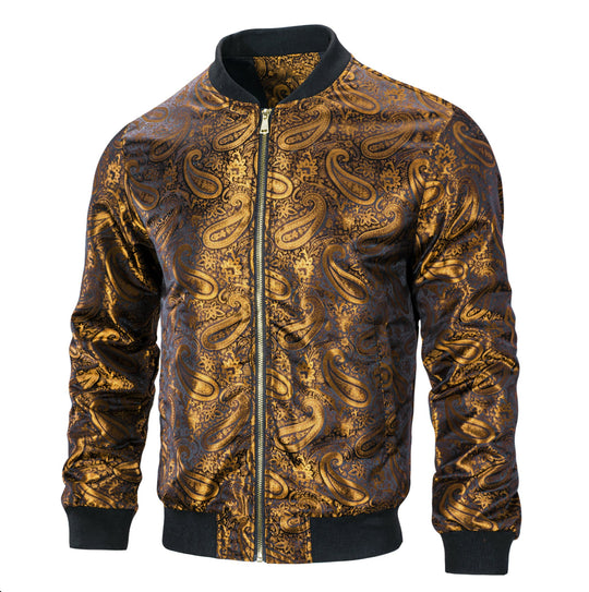 Golden Black Paisley Men's Lightweight Zip Jacket Casual-JK-2008 - SimonVon Shop
